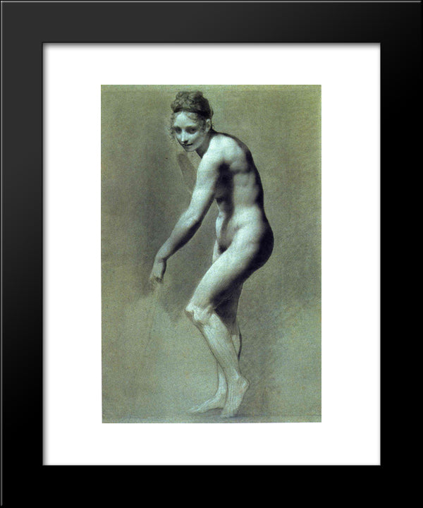 Drawing Of Female Nude With Charcoal And Chalk 20x24 Black Modern Wood Framed Art Print Poster by Prud'hon, Pierre Paul