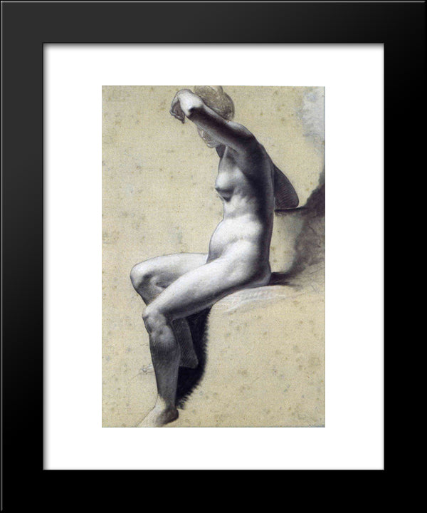 Drawing Of Female Nude With Charcoal And Chalk 20x24 Black Modern Wood Framed Art Print Poster by Prud'hon, Pierre Paul