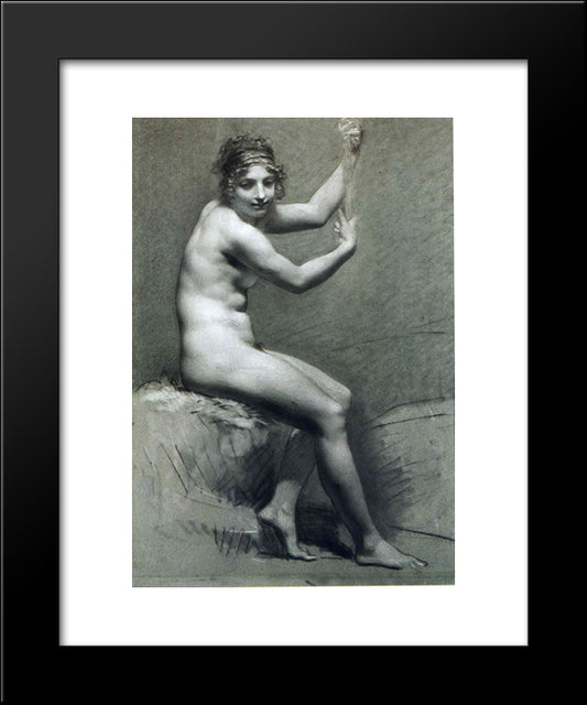 Drawing Of Female Nude With Charcoal And Chalk 20x24 Black Modern Wood Framed Art Print Poster by Prud'hon, Pierre Paul