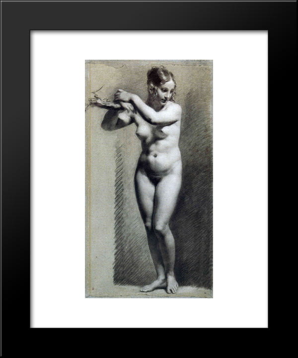 Drawing Of Female Nude With Charcoal And Chalk 20x24 Black Modern Wood Framed Art Print Poster by Prud'hon, Pierre Paul