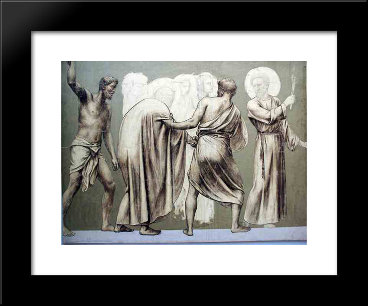 Fresco For The Decoration Of The Pantheon: Saints 20x24 Black Modern Wood Framed Art Print Poster by Puvis de Chavannes, Pierre