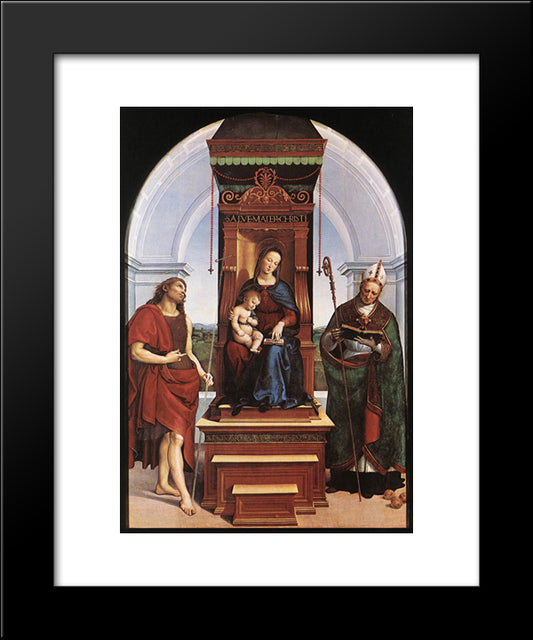 The Madonna And Child With St. John The Baptist And St. Nicholas Of Bari 20x24 Black Modern Wood Framed Art Print Poster by Raphael