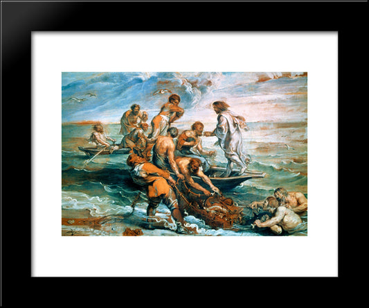 Miraculous Draught Of Fishes 20x24 Black Modern Wood Framed Art Print Poster by Raphael