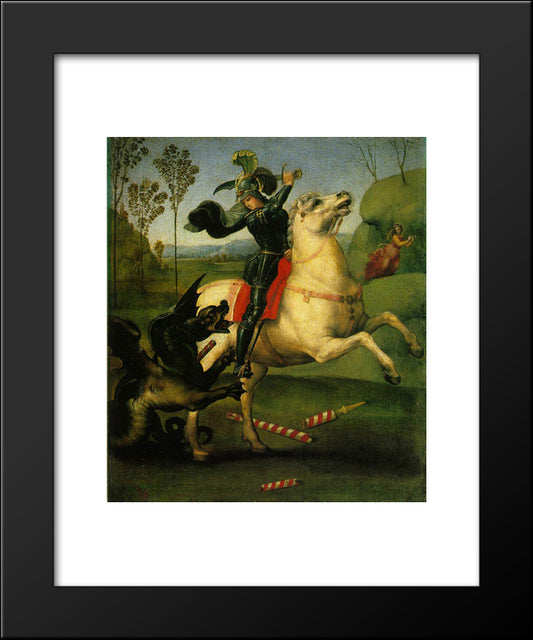 St. George And The Dragon 20x24 Black Modern Wood Framed Art Print Poster by Raphael