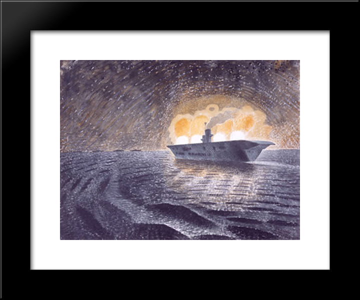 Hms Ark Royal In Action 20x24 Black Modern Wood Framed Art Print Poster by Ravilious, Eric
