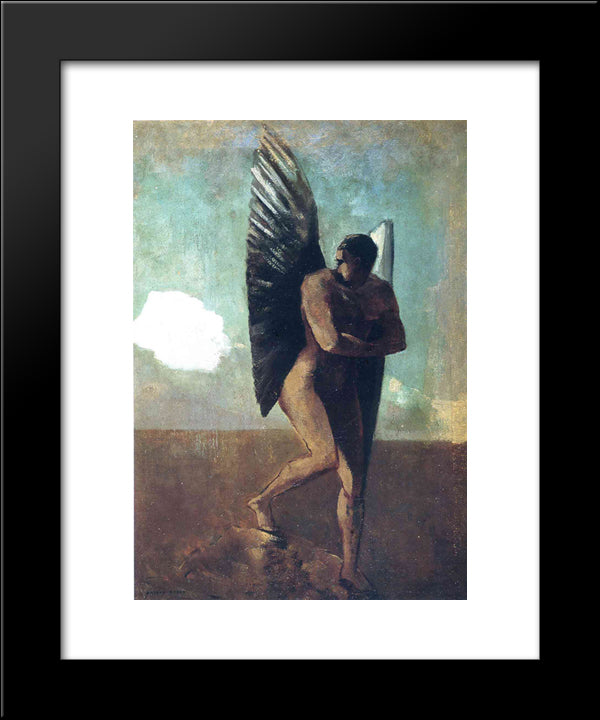 Fallen Angel Looking At At Cloud 20x24 Black Modern Wood Framed Art Print Poster by Redon, Odilon
