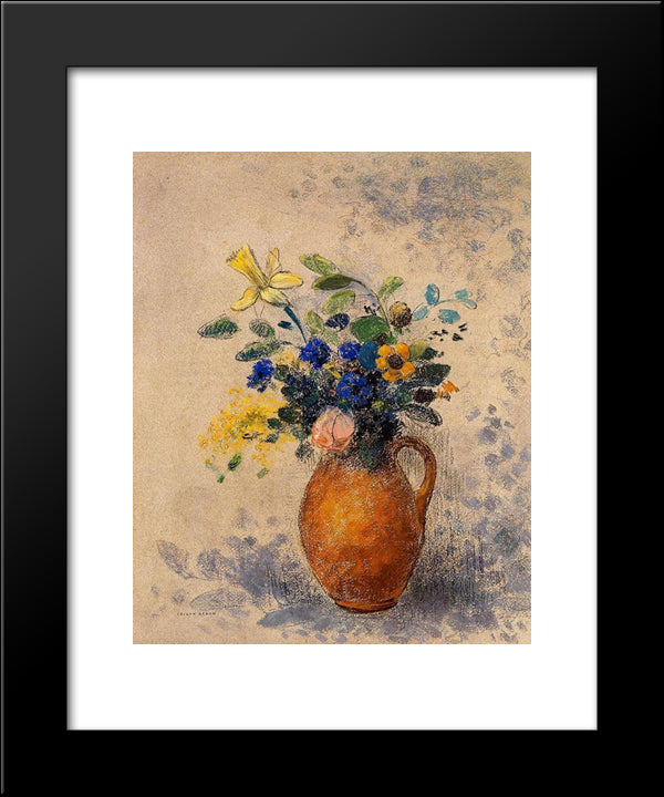 Vase Of Flowers 20x24 Black Modern Wood Framed Art Print Poster by Redon, Odilon