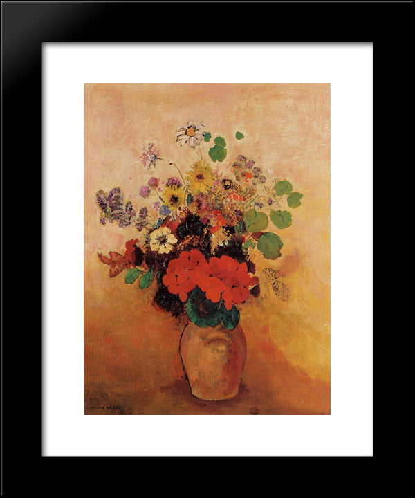 Vase Of Flowers 20x24 Black Modern Wood Framed Art Print Poster by Redon, Odilon