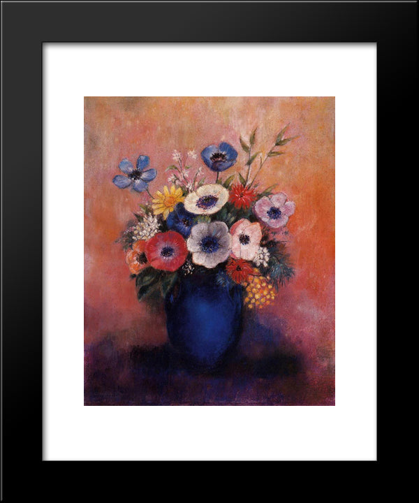 Bouquet Of Flowers In A Blue Vase 20x24 Black Modern Wood Framed Art Print Poster by Redon, Odilon