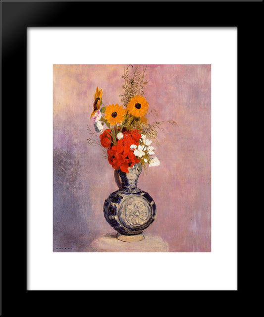 Bouquet Of Flowers In A Blue Vase 20x24 Black Modern Wood Framed Art Print Poster by Redon, Odilon