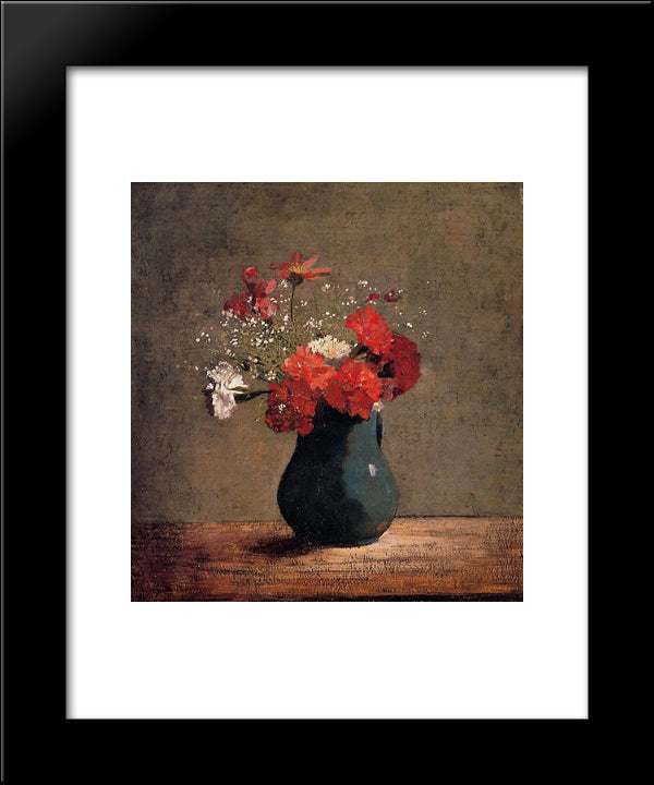 Carnations And Baby'S Breath In A Green Pitcher 20x24 Black Modern Wood Framed Art Print Poster by Redon, Odilon