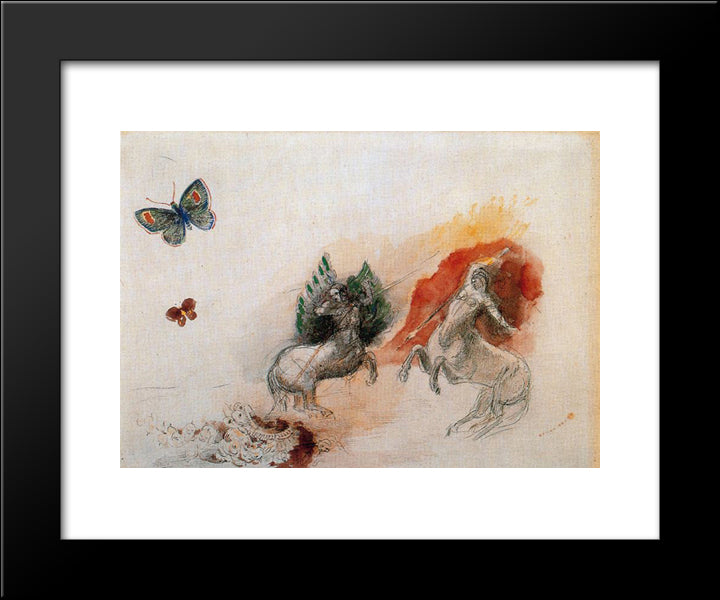 Combat Of Centaurs 20x24 Black Modern Wood Framed Art Print Poster by Redon, Odilon