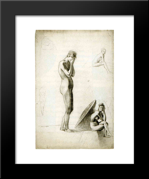Five Studies Of Female Nudes 20x24 Black Modern Wood Framed Art Print Poster by Redon, Odilon