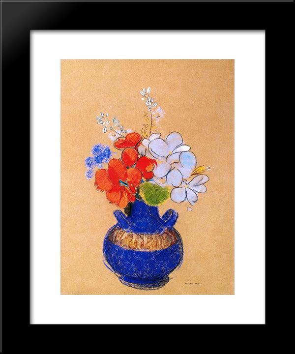 Flowers In A Blue Vase 20x24 Black Modern Wood Framed Art Print Poster by Redon, Odilon
