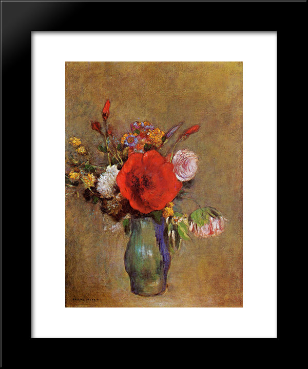 Vase Of Flowers 20x24 Black Modern Wood Framed Art Print Poster by Redon, Odilon