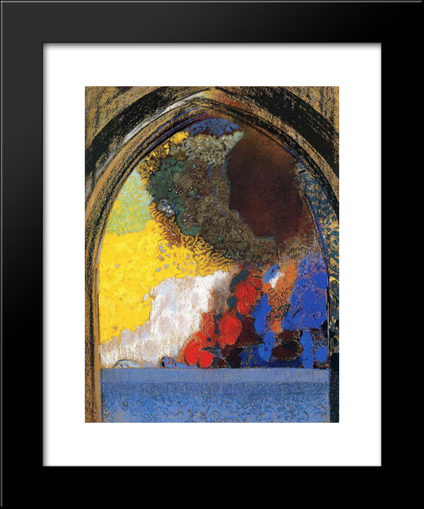 Woman In Profile Under A Gothic Arch 20x24 Black Modern Wood Framed Art Print Poster by Redon, Odilon