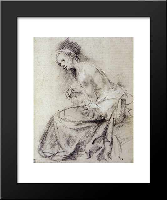 Female Nude Seated, Suzanne 20x24 Black Modern Wood Framed Art Print Poster by Rembrandt