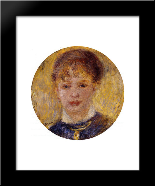 Woman`S Head 20x24 Black Modern Wood Framed Art Print Poster by Renoir, Pierre Auguste