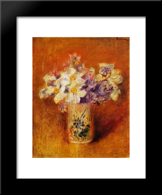 Flowers In A Vase 20x24 Black Modern Wood Framed Art Print Poster by Renoir, Pierre Auguste
