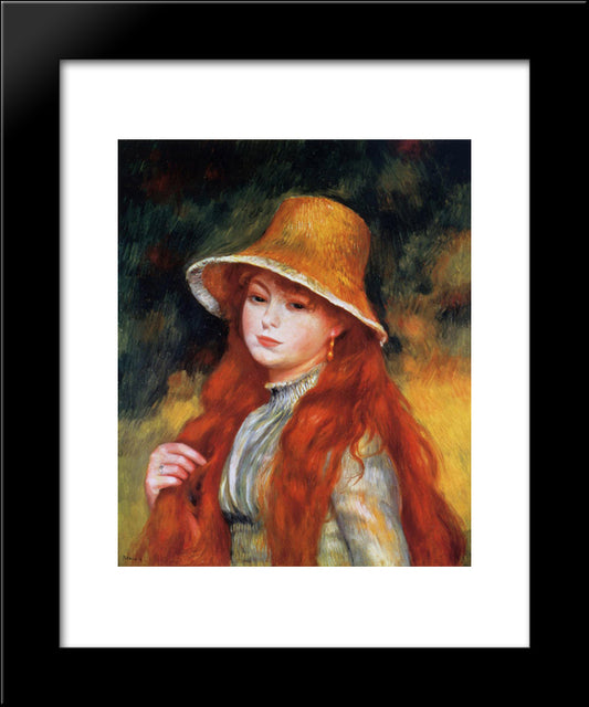 Young Girl In A Straw Hat 20x24 Black Modern Wood Framed Art Print Poster by Renoir, Pierre Auguste