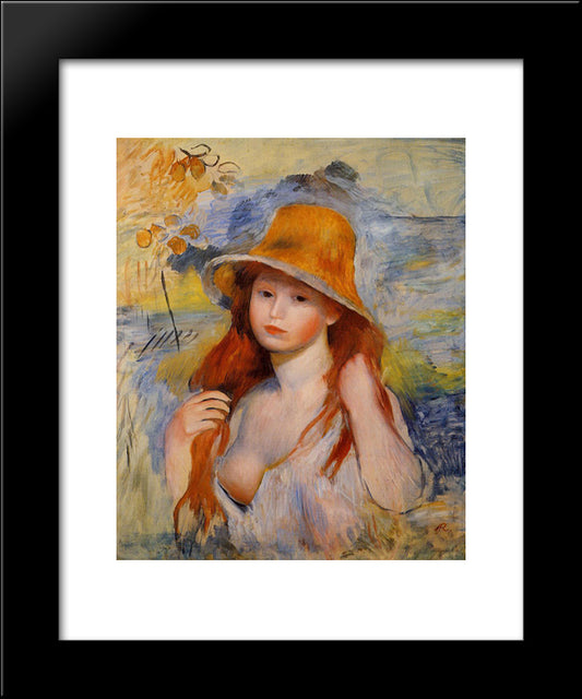 Young Woman In A Straw Hat 20x24 Black Modern Wood Framed Art Print Poster by Renoir, Pierre Auguste