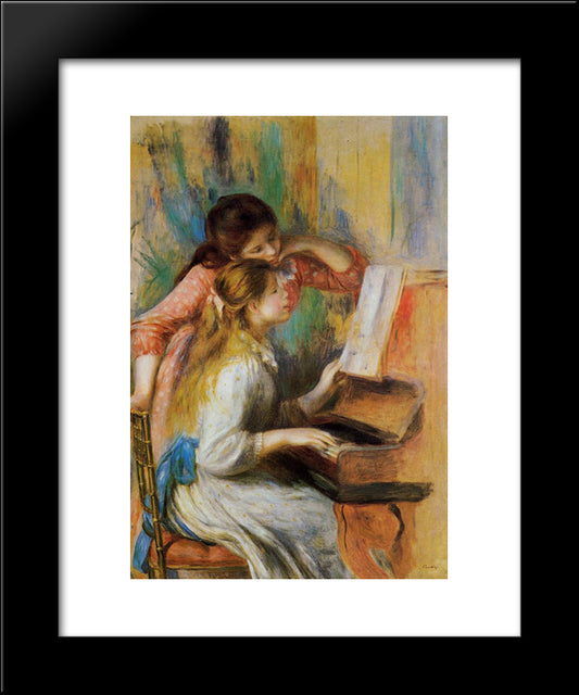 Girls At The Piano 20x24 Black Modern Wood Framed Art Print Poster by Renoir, Pierre Auguste
