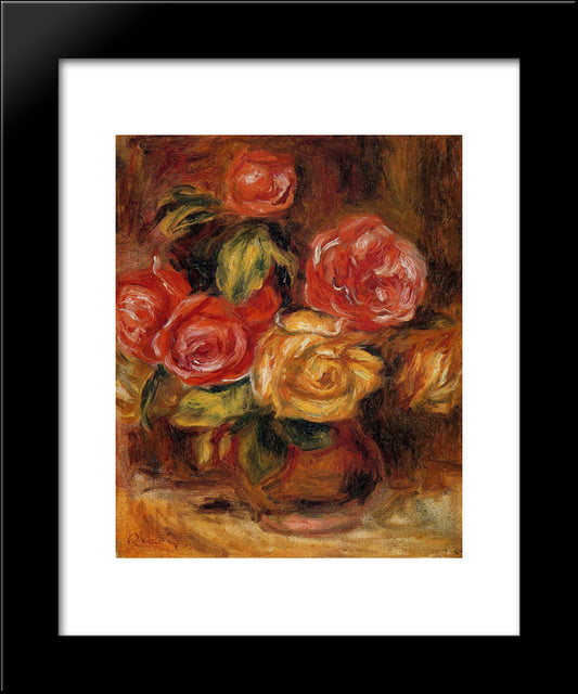Roses In A Vase 20x24 Black Modern Wood Framed Art Print Poster by Renoir, Pierre Auguste