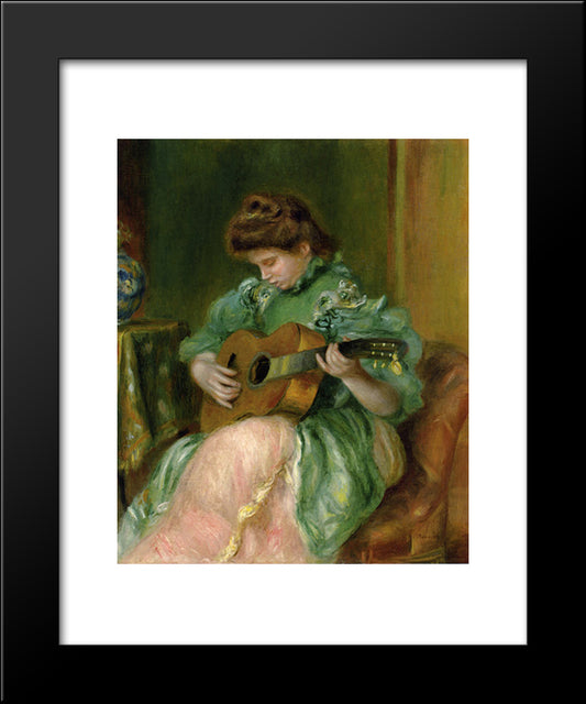 Woman With A Guitar 20x24 Black Modern Wood Framed Art Print Poster by Renoir, Pierre Auguste