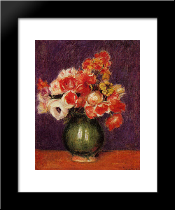 Flowers In A Vase 20x24 Black Modern Wood Framed Art Print Poster by Renoir, Pierre Auguste