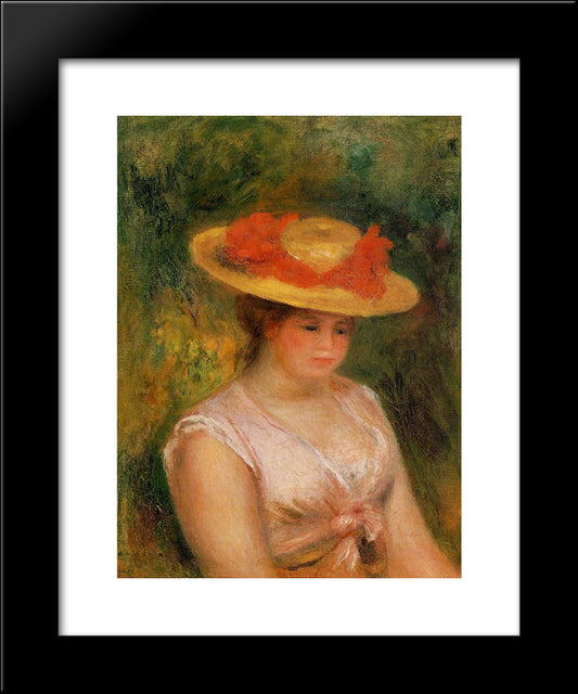 Young Woman In A Straw Hat 20x24 Black Modern Wood Framed Art Print Poster by Renoir, Pierre Auguste