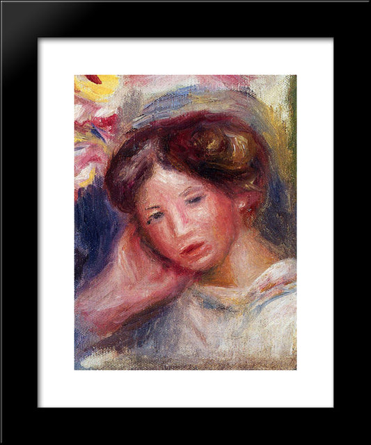 Woman`S Head 20x24 Black Modern Wood Framed Art Print Poster by Renoir, Pierre Auguste