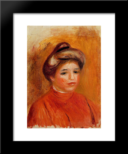 Woman`S Head 20x24 Black Modern Wood Framed Art Print Poster by Renoir, Pierre Auguste