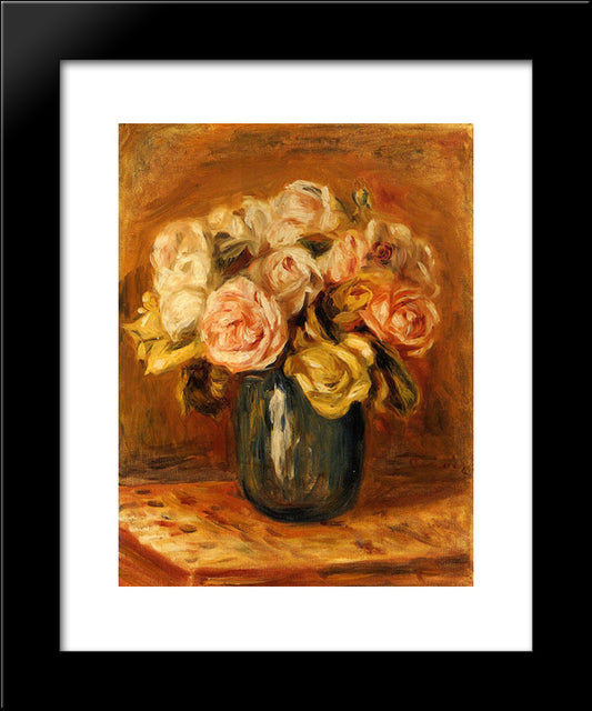 Roses In A Blue Vase 20x24 Black Modern Wood Framed Art Print Poster by Renoir, Pierre Auguste