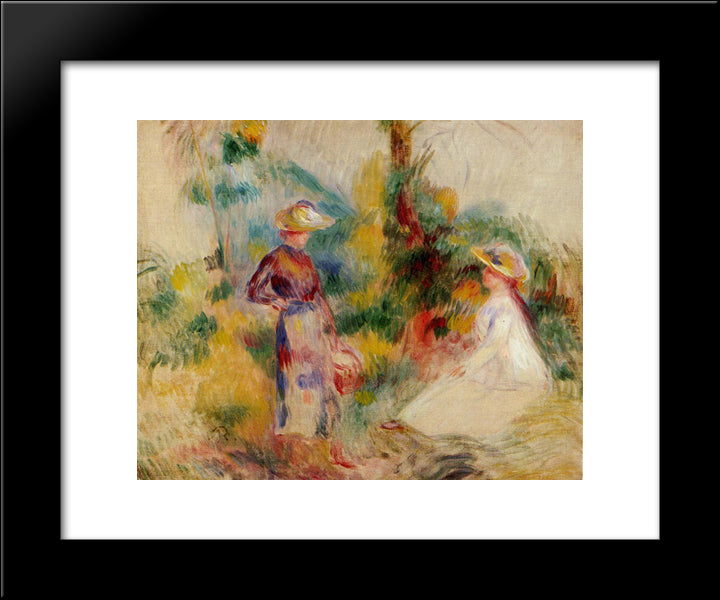 Two Women In A Garden 20x24 Black Modern Wood Framed Art Print Poster by Renoir, Pierre Auguste