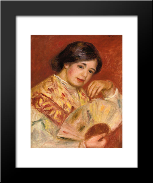 Woman With A Fan 20x24 Black Modern Wood Framed Art Print Poster by Renoir, Pierre Auguste