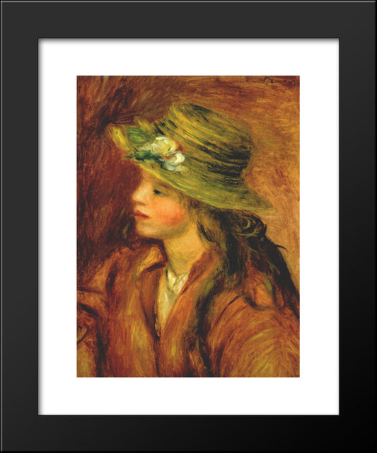 Girl With A Straw Hat 20x24 Black Modern Wood Framed Art Print Poster by Renoir, Pierre Auguste