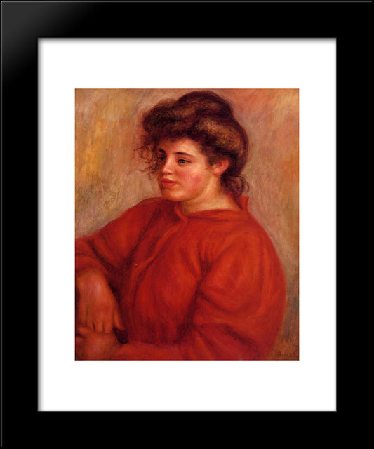 Woman In A Red Blouse 20x24 Black Modern Wood Framed Art Print Poster by Renoir, Pierre Auguste