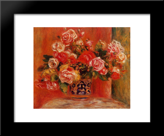 Roses In A Vase 20x24 Black Modern Wood Framed Art Print Poster by Renoir, Pierre Auguste