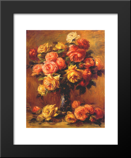 Roses In A Vase 20x24 Black Modern Wood Framed Art Print Poster by Renoir, Pierre Auguste