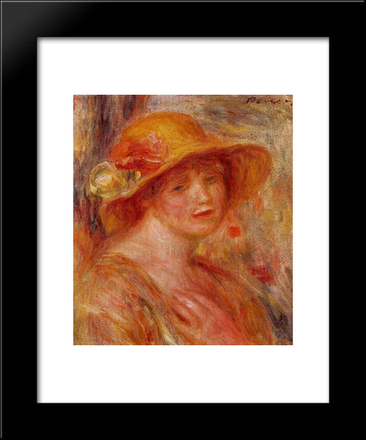 Woman In A Straw Hat 20x24 Black Modern Wood Framed Art Print Poster by Renoir, Pierre Auguste