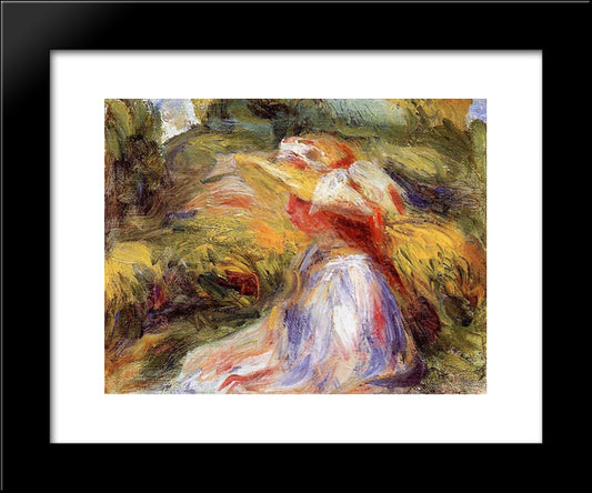 Young Woman In A Hat 20x24 Black Modern Wood Framed Art Print Poster by Renoir, Pierre Auguste