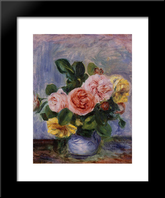Roses In A Vase 20x24 Black Modern Wood Framed Art Print Poster by Renoir, Pierre Auguste