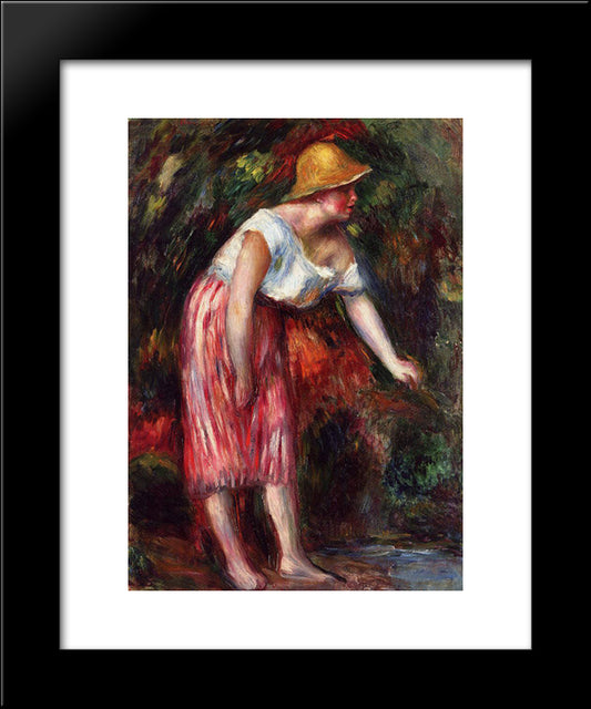 Woman In A Straw Hat 20x24 Black Modern Wood Framed Art Print Poster by Renoir, Pierre Auguste