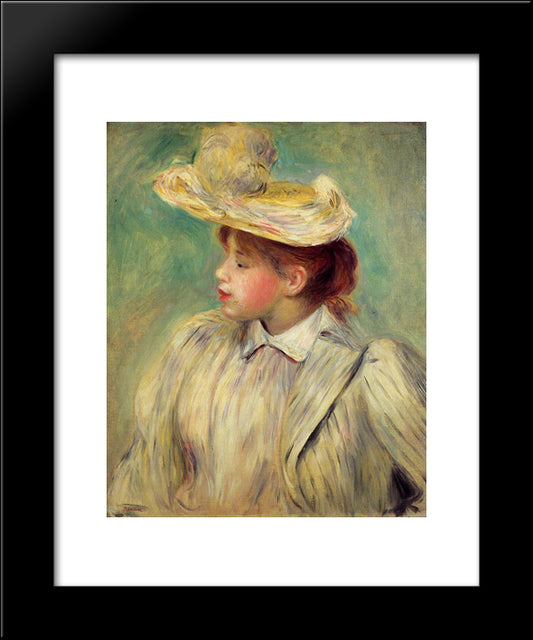 Young Woman In A Straw Hat 20x24 Black Modern Wood Framed Art Print Poster by Renoir, Pierre Auguste