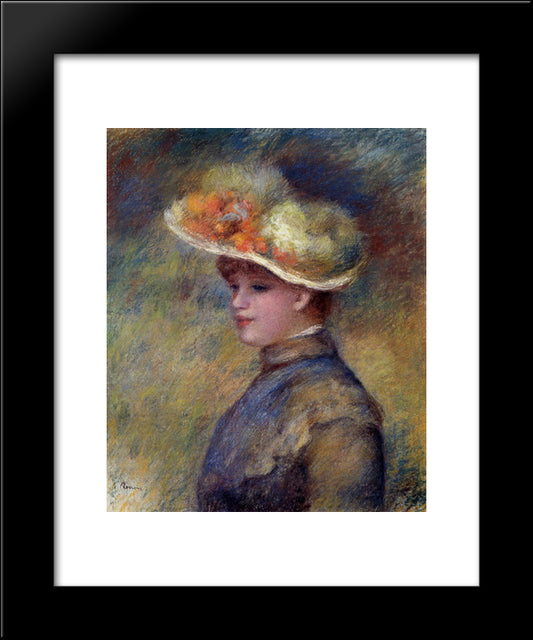 Young Woman Wearing A Hat 20x24 Black Modern Wood Framed Art Print Poster by Renoir, Pierre Auguste
