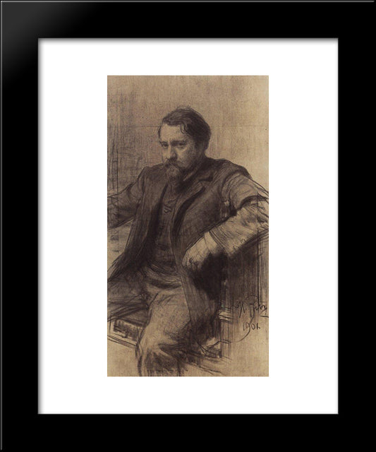 Portrait Of The Artist Valentin Serov 20x24 Black Modern Wood Framed Art Print Poster by Repin, Ilya