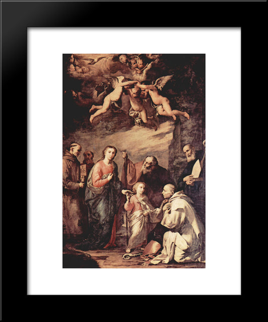 Holy Family With St. Bruno, The Carthusian Monks, Saints Who Left St. Bernard Of Siena, St. Bonaventure And St. Elias 20x24 Black Modern Wood Framed Art Print Poster by Ribera, Jusepe de