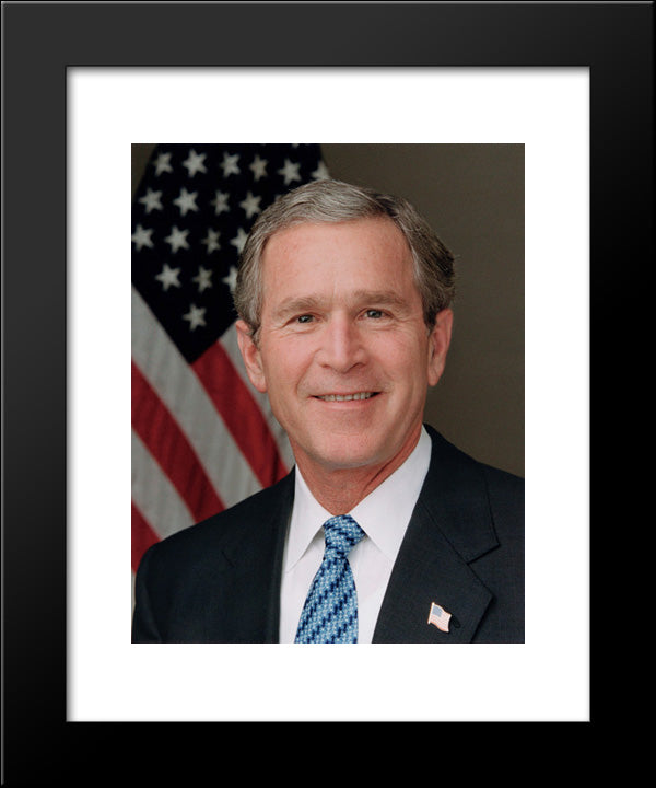 President Bush Poses For His Official Portrait In The Roosevelt Room (Blue Tie) 20x24 Black Modern Wood Framed Art Print Poster by Library of Congress