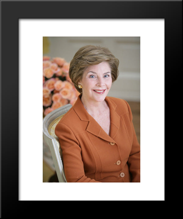 Lb [I.E. Laura Bush] Official Portrait The Yellow Oval, Residence. 20x24 Black Modern Wood Framed Art Print Poster by Library of Congress