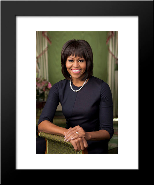 Official Portrait Of First Lady Michelle Obama In The Green Room Of The White House 20x24 Black Modern Wood Framed Art Print Poster by Library of Congress